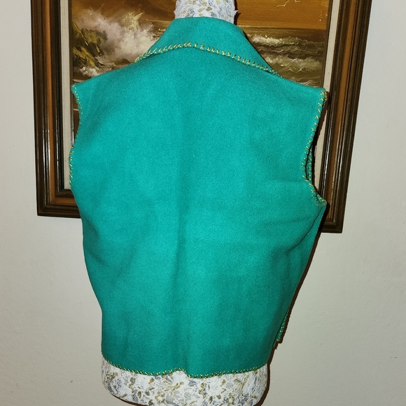 Vintage 1970s Golden Silk Thread Embroidered Wool Vest - Picture 7 of 14